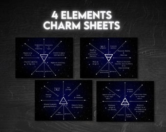 Elements 4 Set Charm Casting Sheets + Free Guide: Charm Reading, Charmancy, Divination Board, Tarot, Divination Tools, Charm Casting Mat