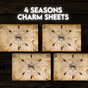 4 Set Seasons Charm Casting Sheets + Free Guide: Charm Reading, Charmancy, Divination Board, Tarot, Divination Tools, Charm Casting Mat