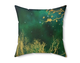 Mystical Tree Emerald Green Pillow | Witch House, Mystic Room, Witch Décor, Galaxy Home Bedroom Witchy Bedroom Aesthetic Cottagecore, hippie