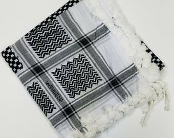 Black and White Palestinian Checkered Arab Desert Head Scarf Shemagh Keffiyeh