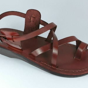 EU44 Unisex Brown Leather Greek Roman Gladiator Jesus Sandals from the Holy Land