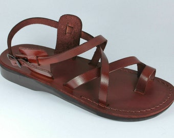 EU43 Unisex Brown Leather Greek Roman Gladiator Jesus Sandals from the Holy Land