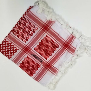 Red and White Palestinian Checkered Arab Desert Head Scarf Shemagh Keffiyeh