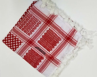 Red and White Palestinian Checkered Arab Desert Head Scarf Shemagh Keffiyeh