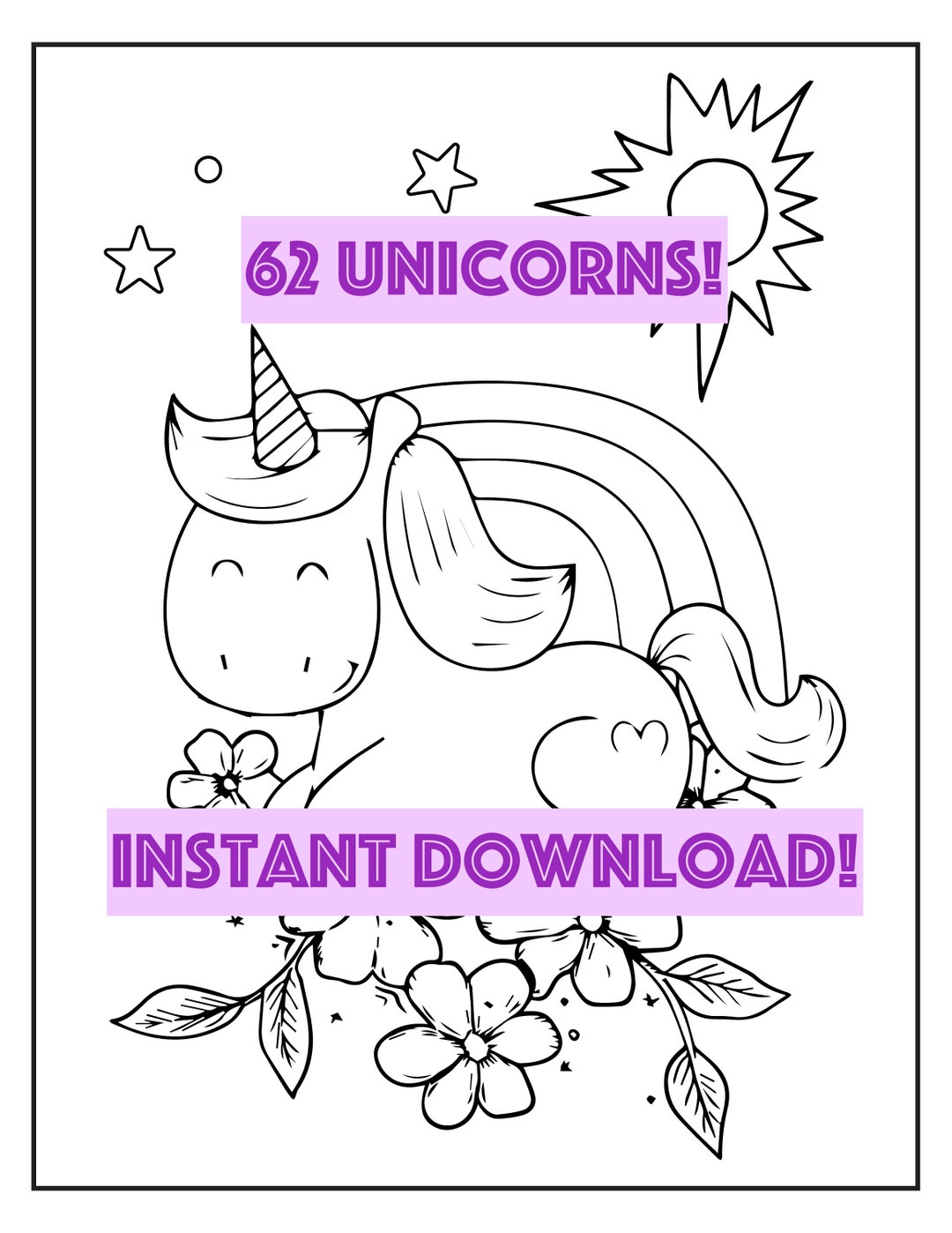 Printable Unicorn Coloring Pages! (JPG/PDF 62 PG) - Etsy
