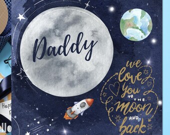 Personalised Father's Day Card. We/I Love you to the moon and back. Father's Day. Dad. Daddy. Grandad. Stepdad.