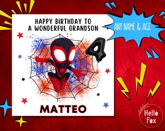 Personalised Spin Spiderman inspired Birthday Card. Kids Age Card. Son Birthday Card. Spidey & His Amazing Friends, Nephew,Grandson,Brother.