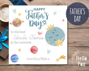 Personalised Father's Day Card. Best Daddy in the Universe Card.  Dad Father's Day. Grandad. Uncle. Stepdad. Godfather.