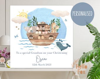 Personalised Christening Baptism Naming Day Card. Noah's Ark. Any Name and Wording.