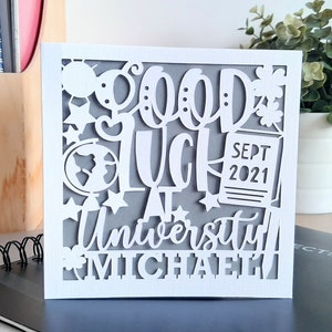 Personalised Good Luck at University or College Card. Any name and date. First Day of University or College. Starting University or College.