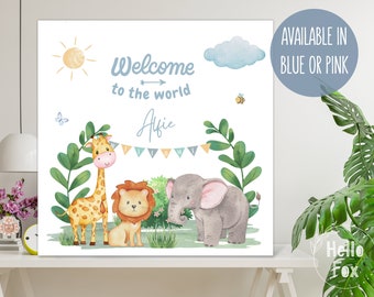 Personalised Safari Animal New Baby Card. Welcome to the World Baby Boy Card. Welcome to the World Baby Girl Card.
