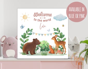 Personalised New Baby Card. Welcome to the World Woodland Animals Card. Keepsake Card. Welcome to the World Baby Boy. Any Name. Watercolour.