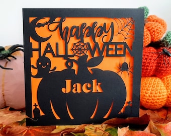 Personalised Halloween Card. Halloween Pumpkin. Kids Halloween Card. Personalise with ANY NAME