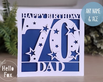 Personalised 70th Birthday Card Dad. 80th Birthday Card Men. 60th Birthday Card for Him. Star Papercut Birthday Card. Milestone Birthday.