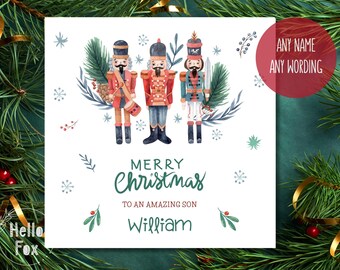 Personalised Nutcracker Christmas Card. Any names & wording. Son. Grandson. Brother. Nephew. Sister. Granddaughter. Daughter.