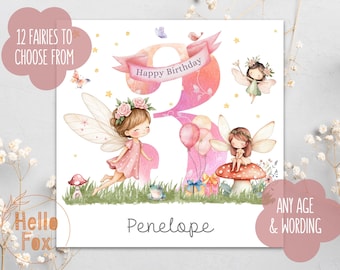 Personalised Fairy Birthday Card. Special Birthday Card for Daughter. Granddaughter. Niece. Watercolor Whimsical Garden.