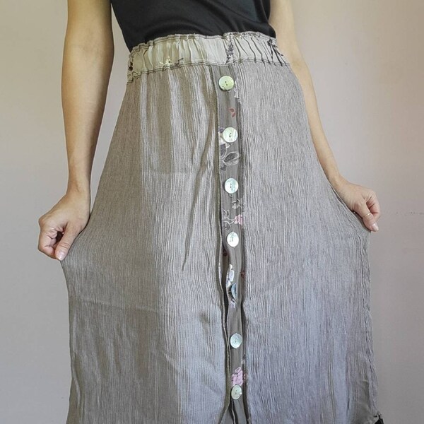 Nothing Matchts Vintage 1990's Button Down PatchWork Trim Skirt