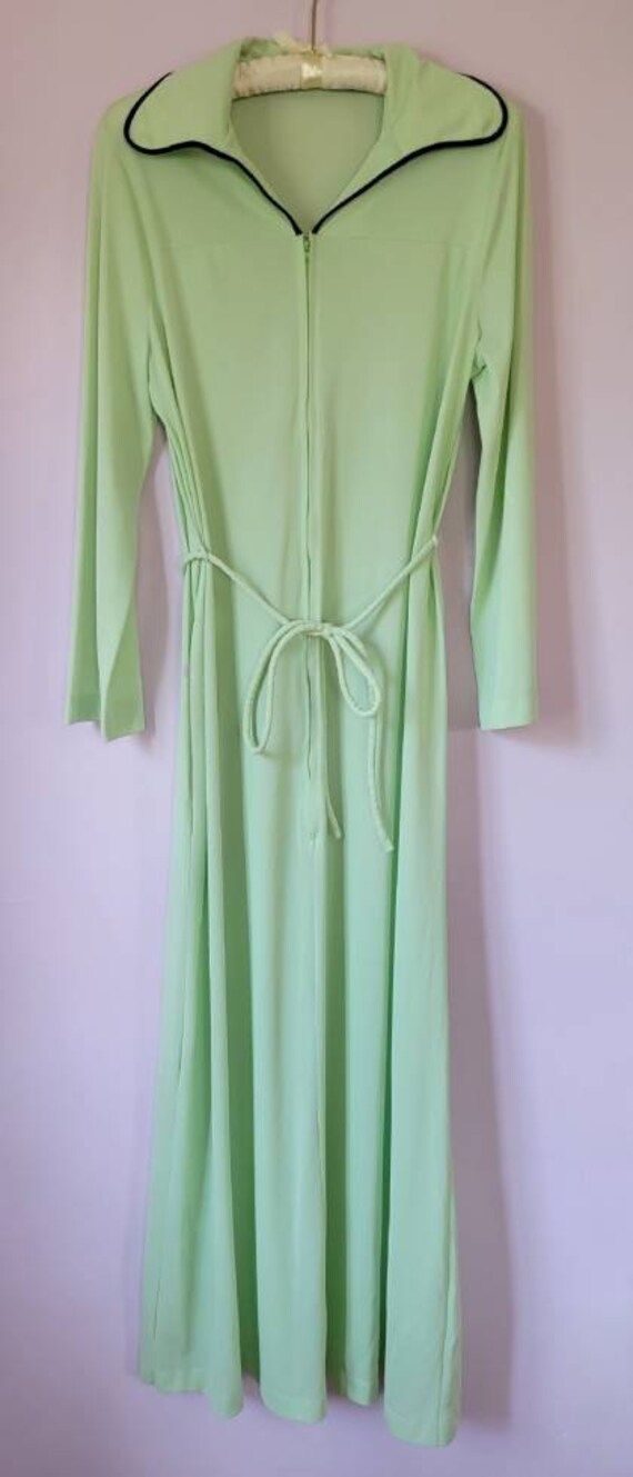 Vassarette Vintage 1970's Mint Green Zip Up Robe - image 3