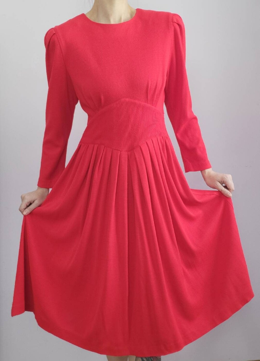 Jessica Howard by Mitchell Rodbell Vintage 80's Long Sleeve Red Sheath