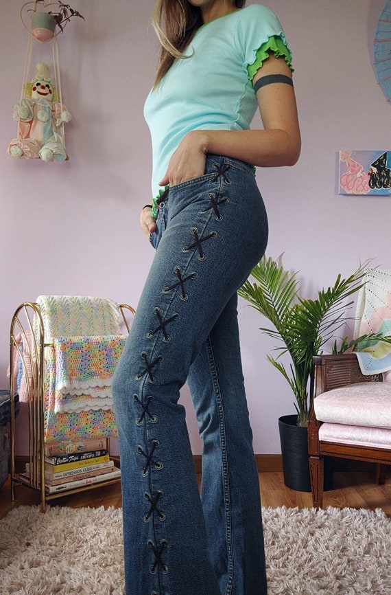y2k lace up jeans