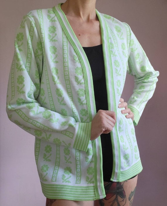 Montgomery Ward Vintage 1970's Lime Green Floral … - image 2