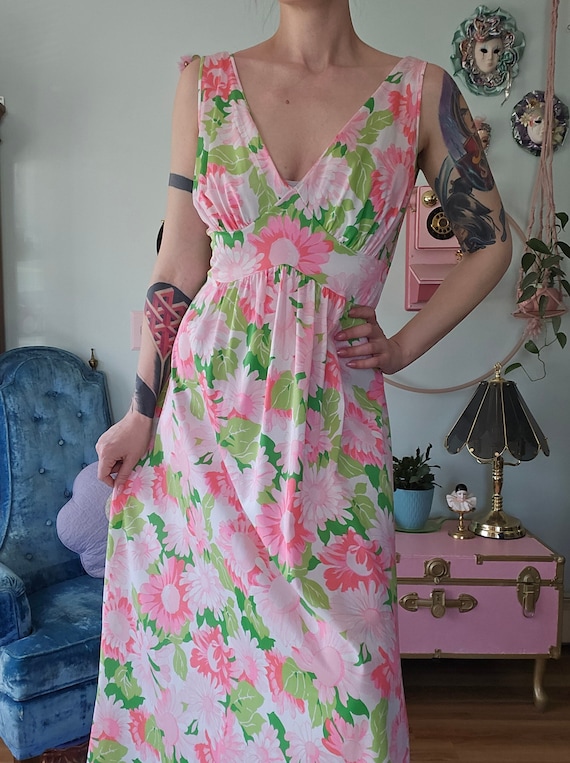 Komar 1960s Floral Satin Nightgown