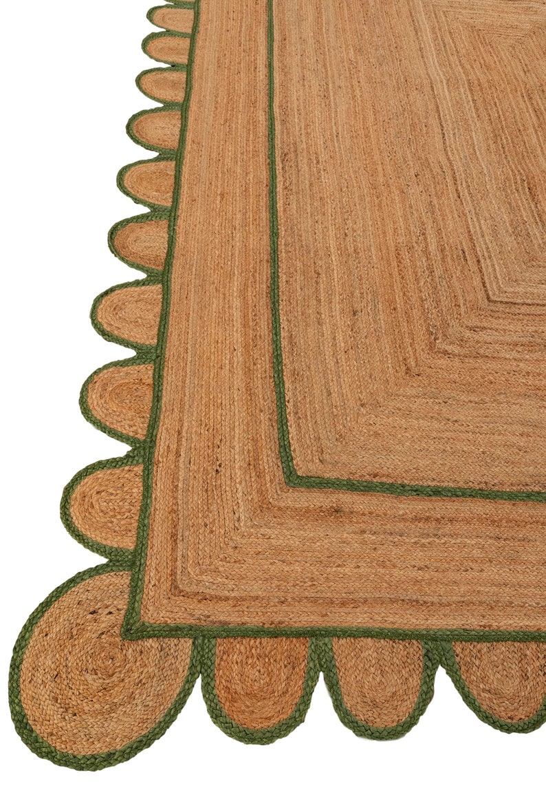 Scalloped Jute Rug Green Scallop Rug Jute Rugs Handmade Rugs Etsy