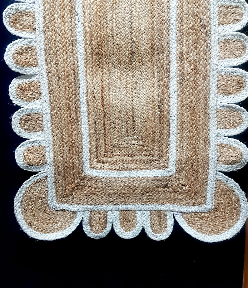 8x10 Off White Scalloped Jute Rug Alfombra de vieira Etsy España