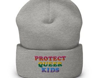 Gorro bordado con puños "Protect Queer Kids" / Gorro de apoyo LGBTQ