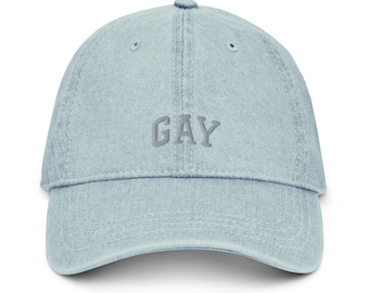 Gorra vaquera teñida con pigmentos y logo "Gay" retro / 100 % algodón, correa ajustable, unisex / Gorra de 6 paneles de inspiración vintage