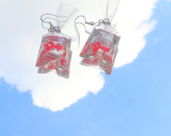 Goldfish in a Bag Earrings, Fun Earrings, Carnival Earrings, Cute Accessories, Animal Accessories, Carnival Fish Earrings, J103