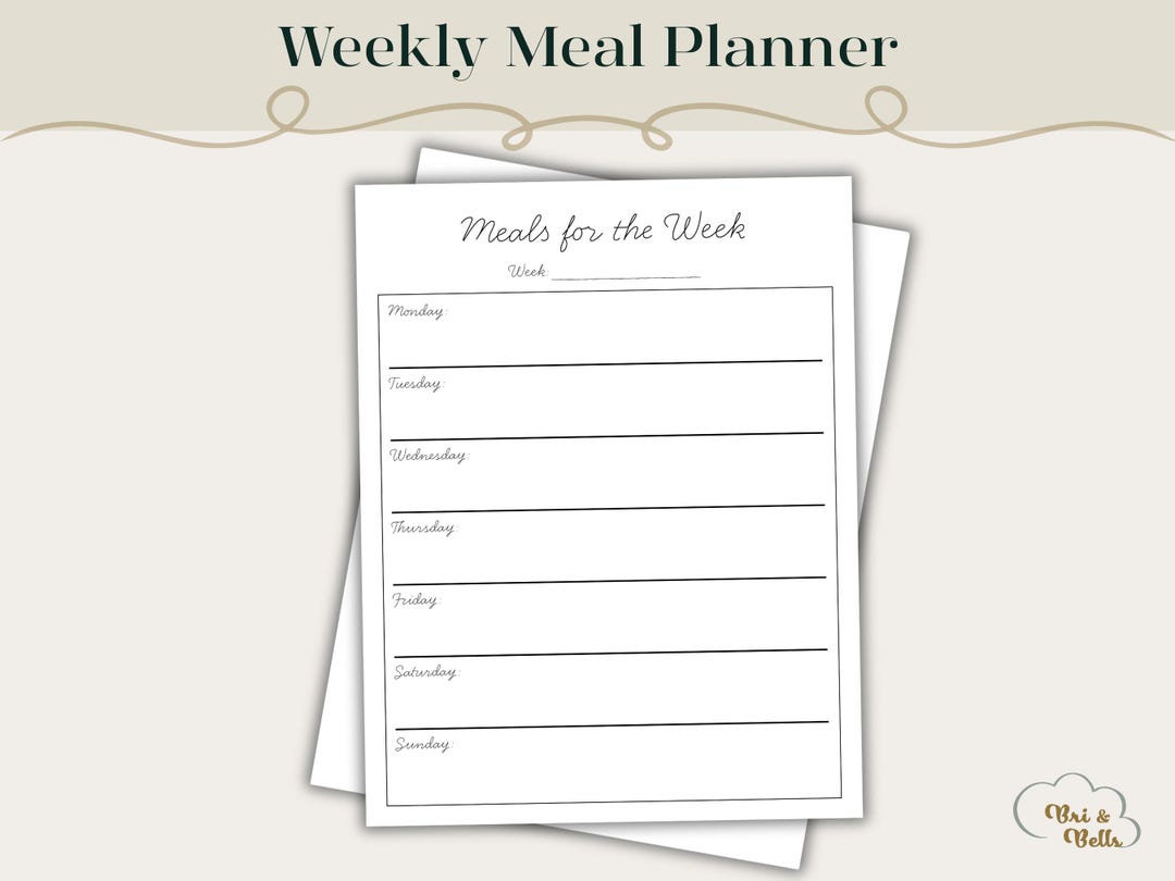 Printable Weekly Meal Menu Planner | Letter, Half Letter, A4, A5 - Etsy