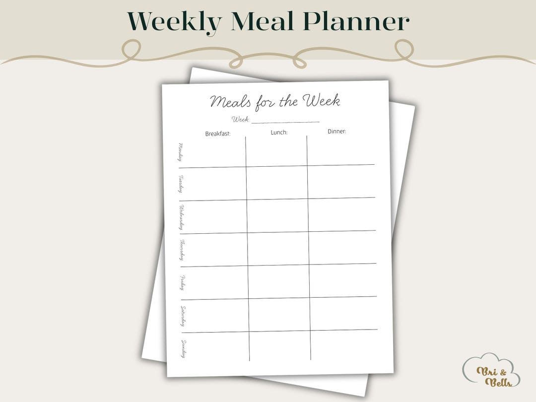 Printable Weekly Meal Menu Planner | Letter, Half Letter, A4, A5 - Etsy