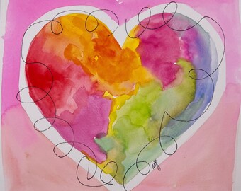 Custom Framed Watercolor Heart Painting. Personalized Gifts for Housewarming, Girlfriend, Birthday, Holiday, Bridesmaid, Sorority, Baby.