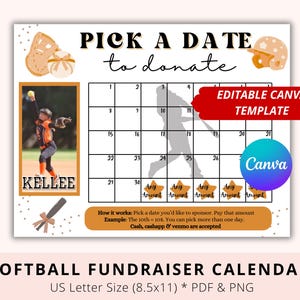 Editable Softball Black out My Board, Pick a date to donate, Pay My Jersey, Softball Fundraiser, Softball Sponsor, Donate Calendar, PDF, PNG