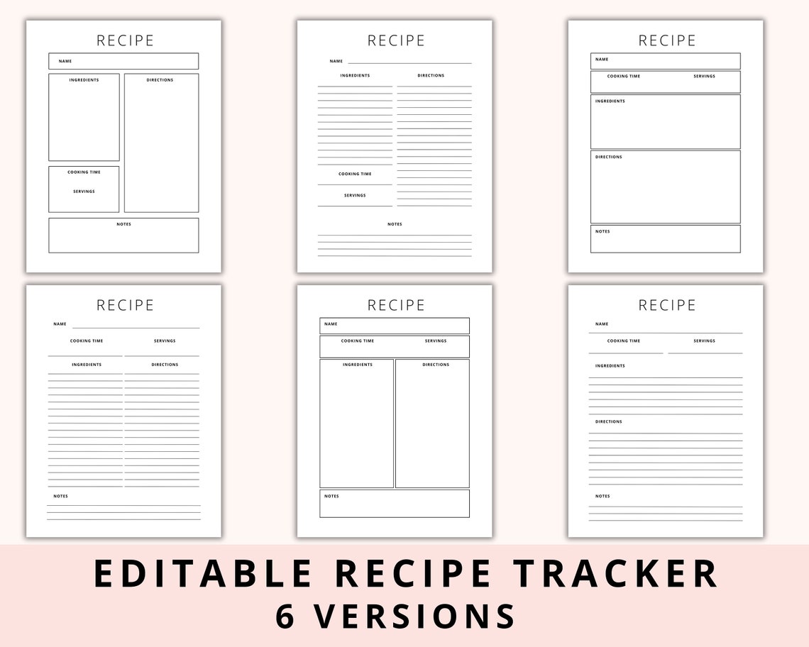 Editable Recipe Tracker, Recipe Book Template, Recipe Sheet Template ...