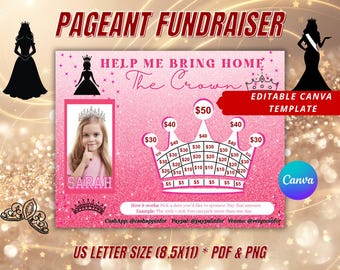 Editable Pageant Fundraiser Calendar, Blackout Board Pink, Canva Template, Pick a Date to Donate, Pageant Queen Competition Cash Fund