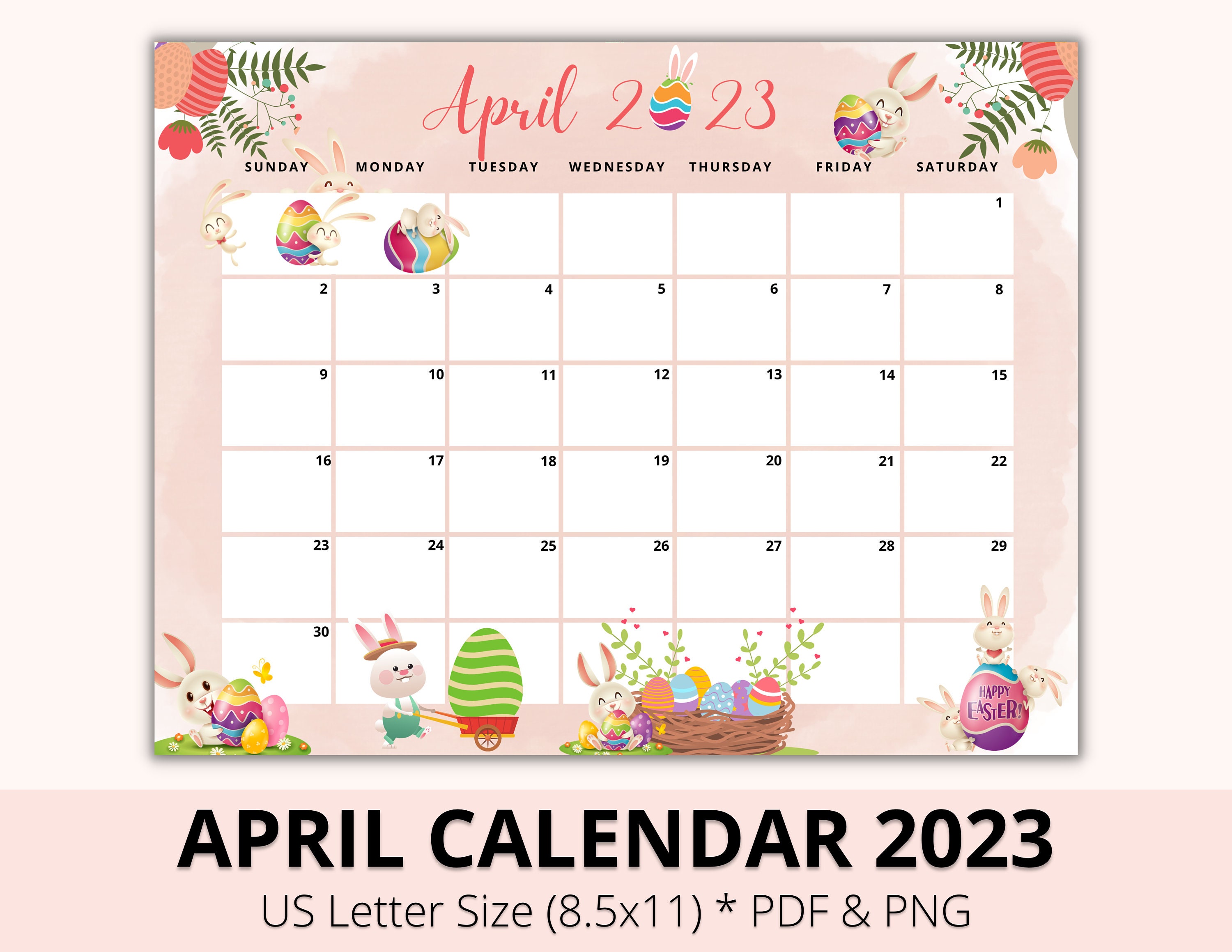 Editable Easter Calendar 2023 April 2023 Monthly Calendar Etsy UK