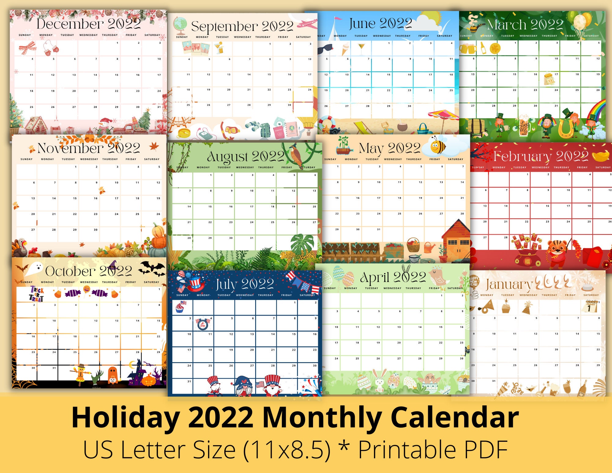 editable holiday 2022 monthly calendar 2022 calendar etsy israel