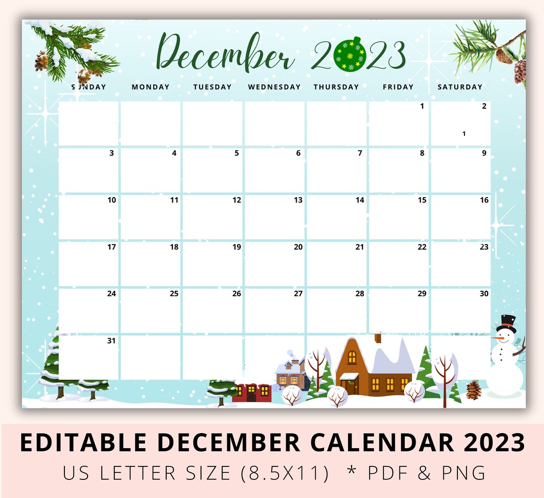 Editable Christmas Calendar 2023 December 2023 Calendar Etsy