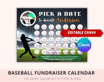 Editable Baseball Pick a Date to Donate, Baseball sponsor, Baseball Team Fundraiser, Social Baseball Fundraiser, Canva, Pay The Date