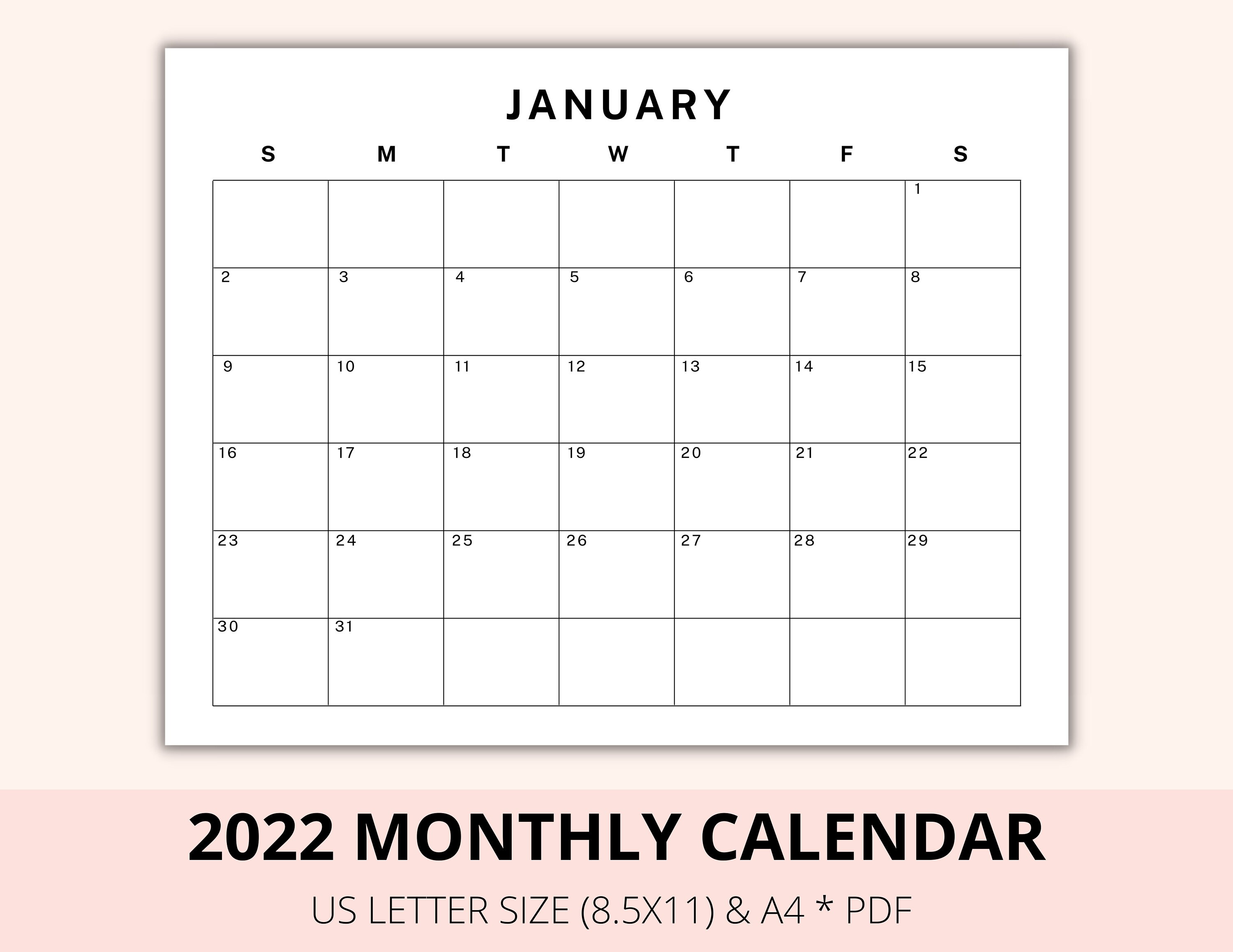 editable 2022 monthly calendar template printable 2022 etsy