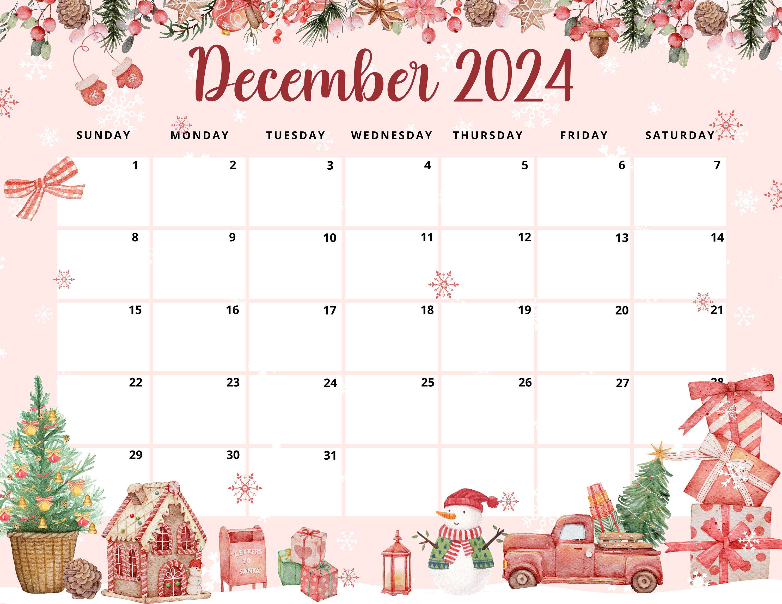 Editable Christmas Calendar 2024 December 2024 Planner Christmas Editable Christmas Calendar 2024 December 2024 Planner Christmas