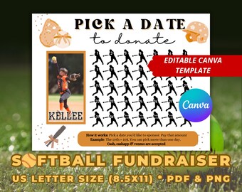Softball Team Fundraiser Blackout Board, Editable Canva Sponsor Square Template, Donation Poster Printable, Orange