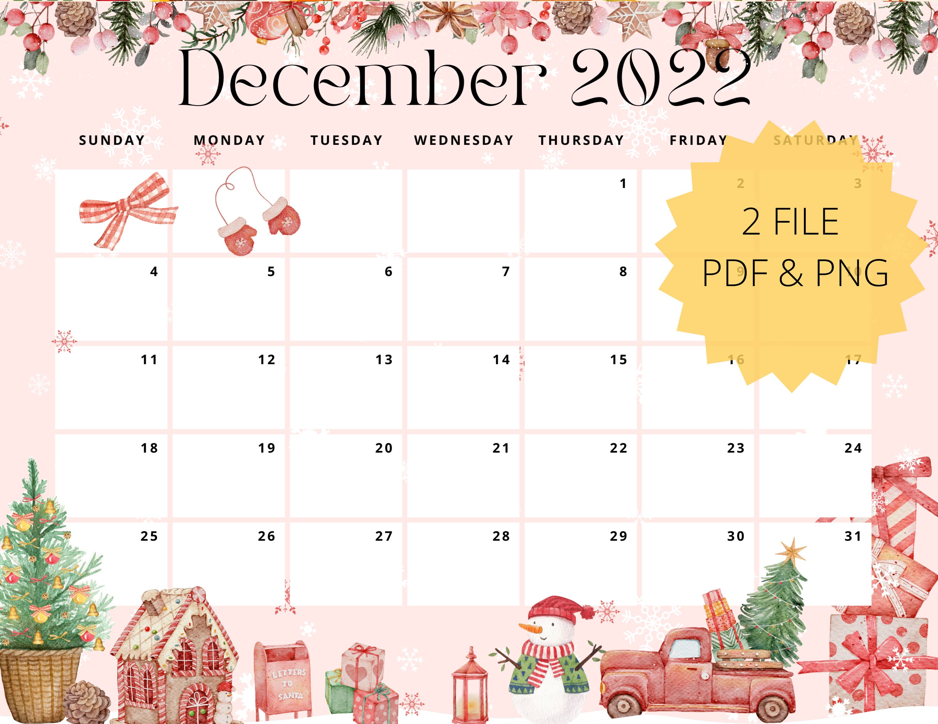 2022 Calendar Editable Christmas Editable Christmas December 2022 Calendar Printable Christmas | Etsy
