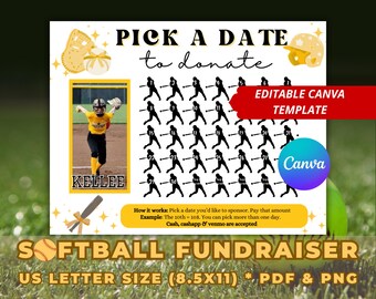 Softball Blackout Board Template, Editable Canva Fundraiser, Sponsor Square Donation Poster, Team Fundraising Printable, Yellow