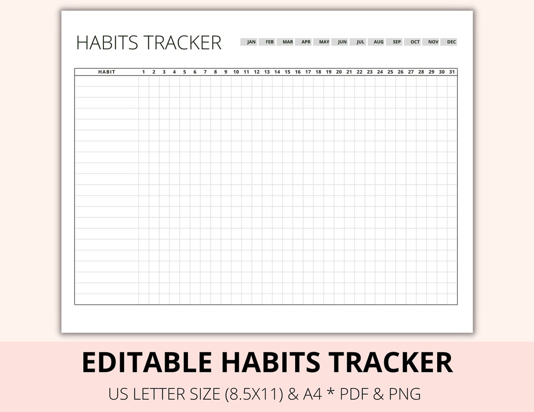 Editable Monthly Habit Tracker Printable 30 Day Habit - Etsy Canada