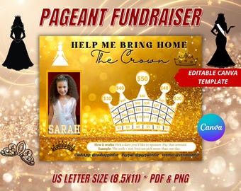 Editable Pageant Fundraiser Calendar, Blackout Board Rose Gold, Canva Template, Pick a Date to Donate, Pageant Queen Competition Cash Fund