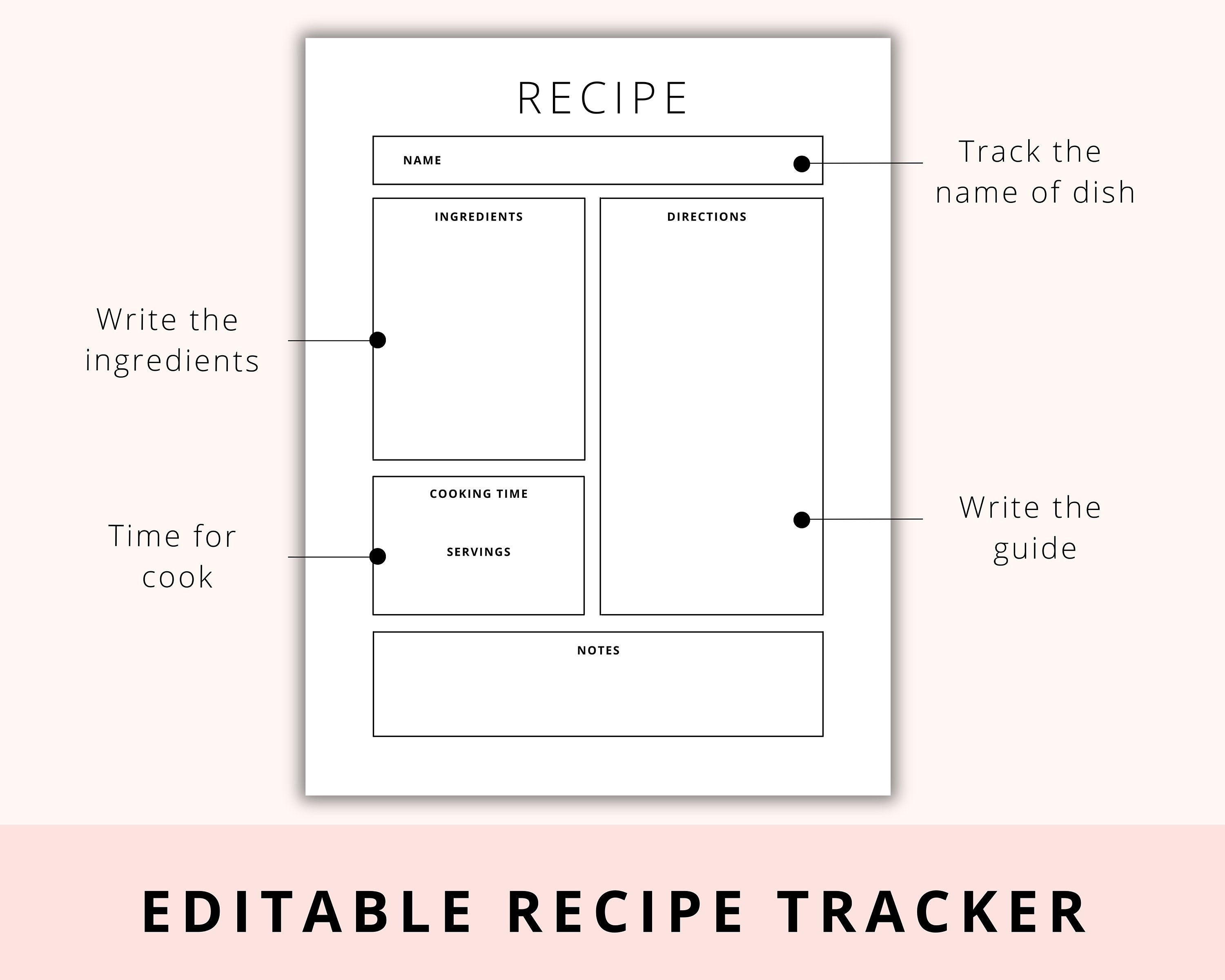 Editable Recipe Tracker, Recipe Book Template, Recipe Sheet Template ...