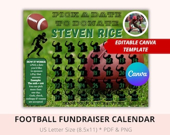 Editable Football Black Out My Board, Football Season Sponsor, Fundraiser Calendar, Canva, Football Pick a date to donate , Donate Calendar